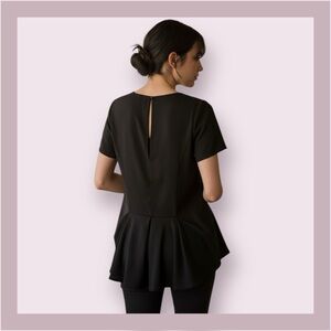 Zara Basic Black Hi-Lo Back Pleated Blouse Size M